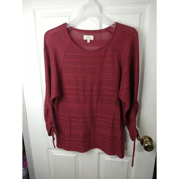 Lucky Brand Woman M Burgundy Sweater Gather Sleeve Lightweight Pullover - Picture 1 of 6
